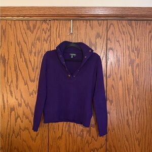 Lauren Ralph Lauren Purple Snap Collar Sweater Preppy Cozy Knit Pullover